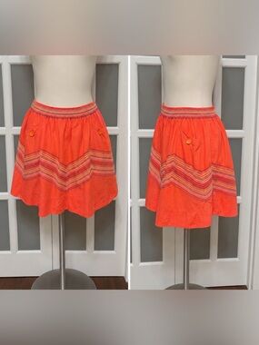 Lithe Coral Embroidered Cotton Skirt Boho Festival Cottagecore M